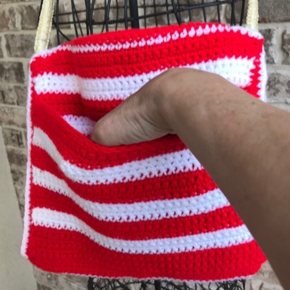 Handmade Patriotic Handbag Crochet Macrame VTG - Picture 6 of 8